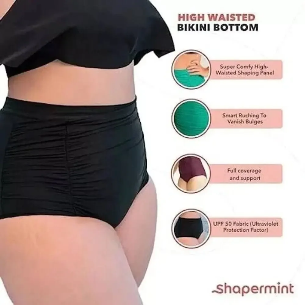 EMPETUA by SHAPERMINT NIP $45 High-Waisted Control Ruched Bikini Bottom Black